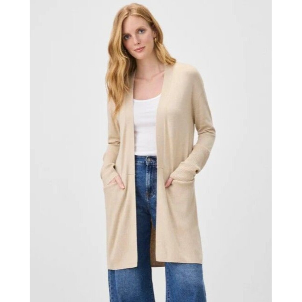NEW Splendid Cashmere Blend Open Front Retreat Cardigan Tan
